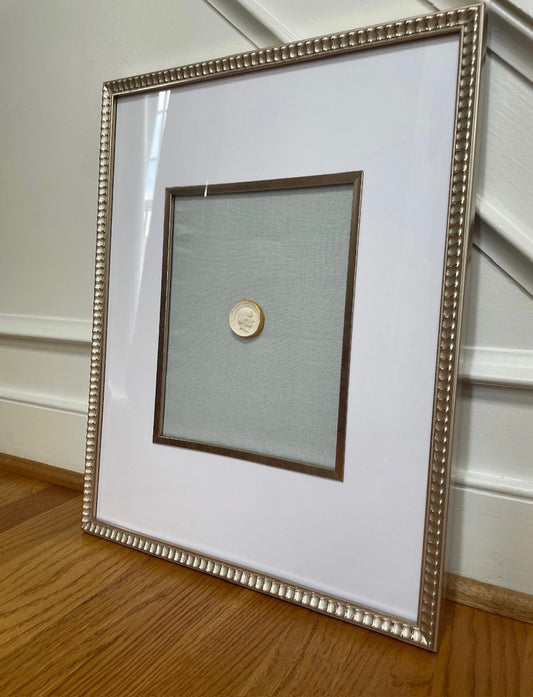 Scalloped Frame Intaglio with Blue Linen Background