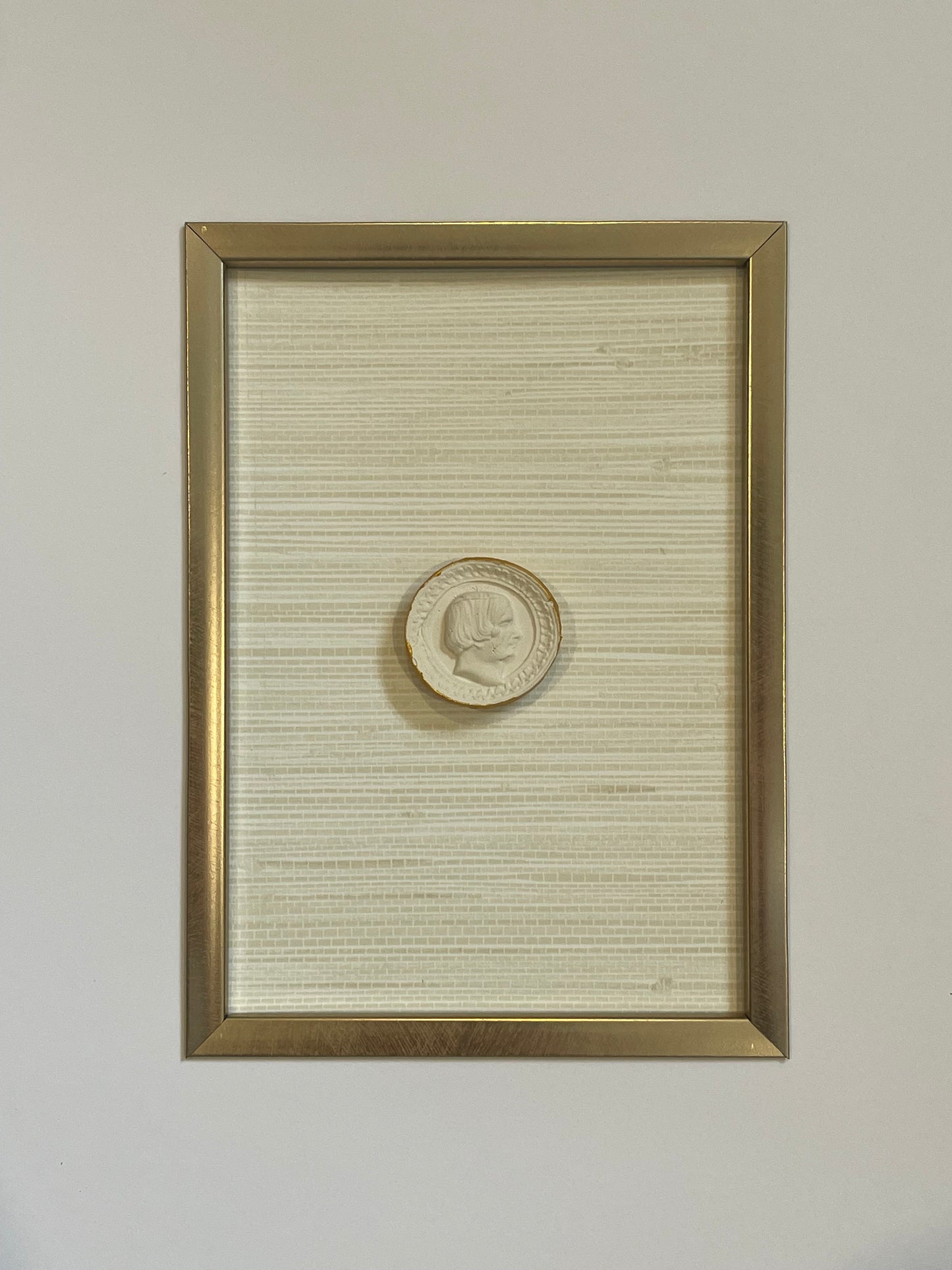 Scalloped Frame Intaglio with Cream Grasscloth Background