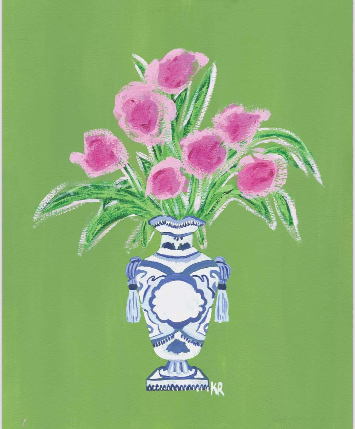 Chinoiserie Green and Pink Vase Print