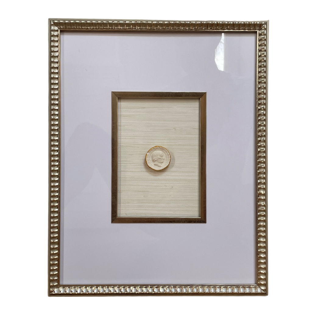 Scalloped Frame Intaglio with Cream Grasscloth Background